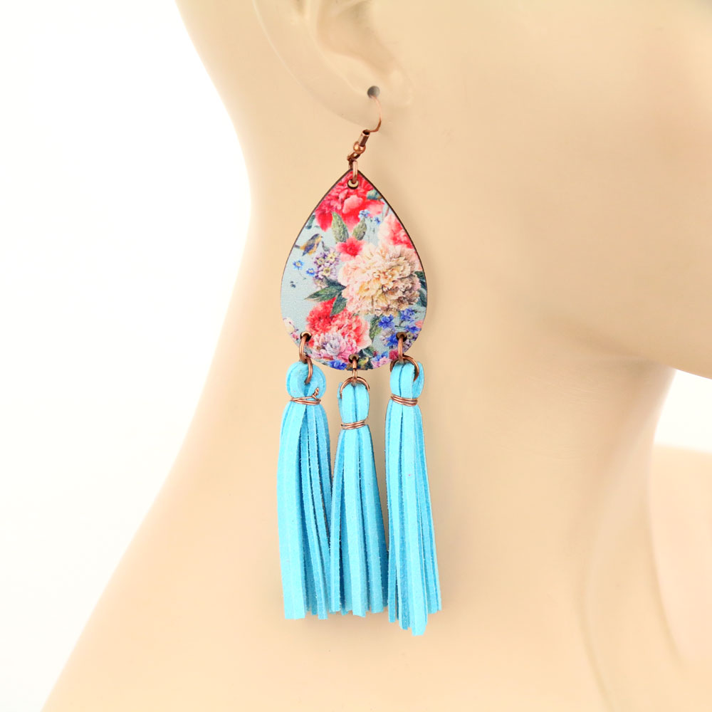 Floral Design Tassel Dangle Earrings - Image 2
