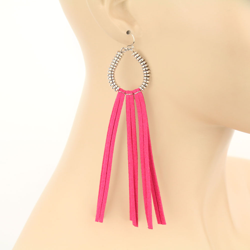 Teardrop Metal Tassel Dangle Earrings - Image 2