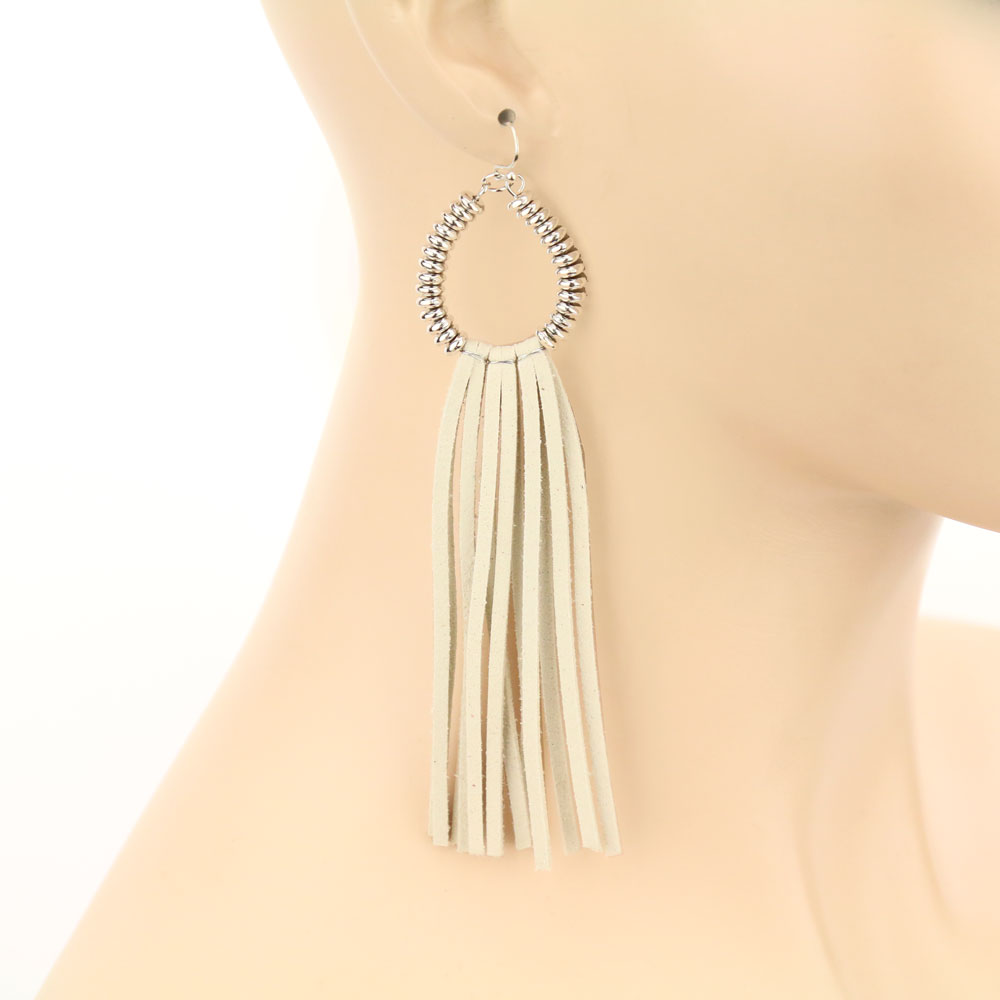 Teardrop Metal Tassel Dangle Earrings - Image 2