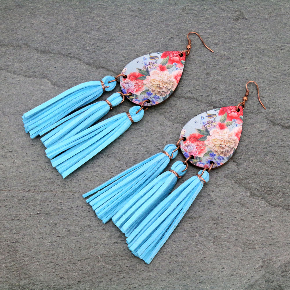 Floral Design Tassel Dangle Earrings