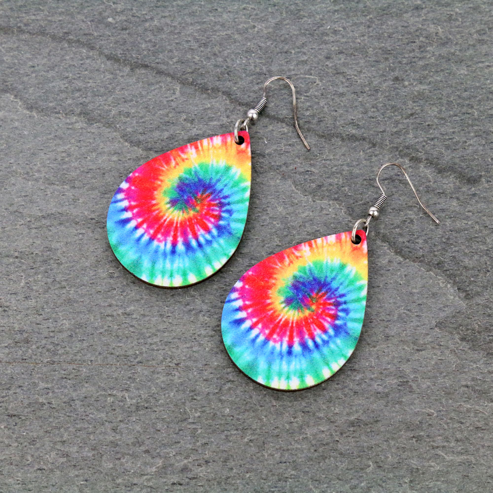 Tie Dye Teardrop Wood Dangle Earrings