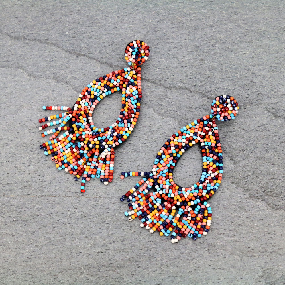 Seed Bead Teardrop Post Earrings