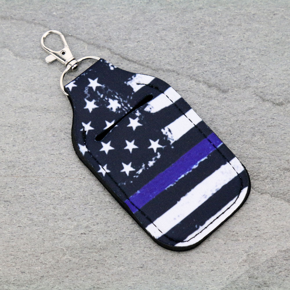 Blue Line American Flag Hand Sanitizer Holder
