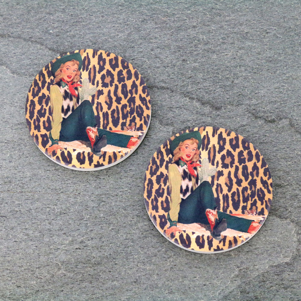 Leopard Cowgirl Absorbent Ceramic Car Coasters