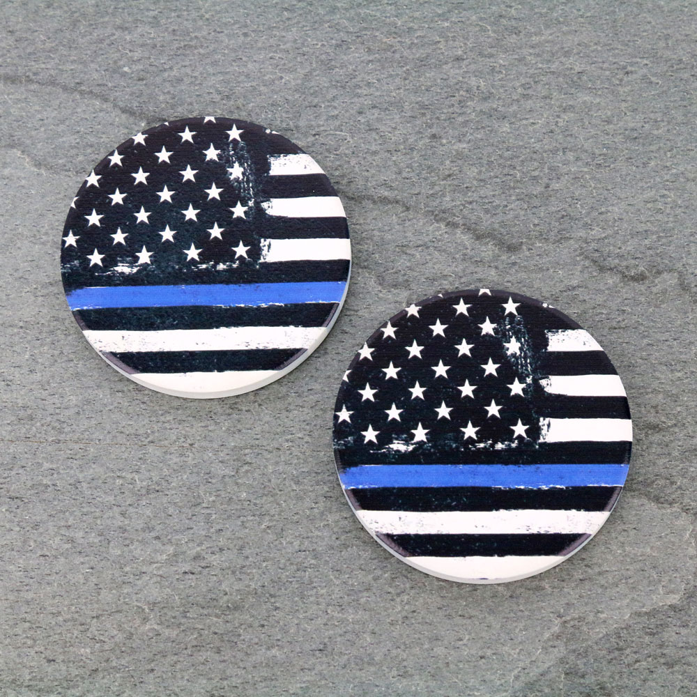 Blue Line American Flag Absorbent Ceramic Car Coasters