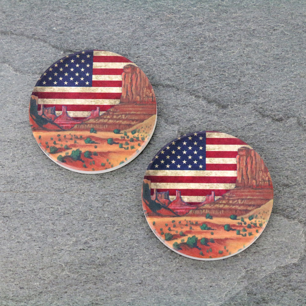 American Flag Southwest Landscape Absorbent Ceramic Car Coasters