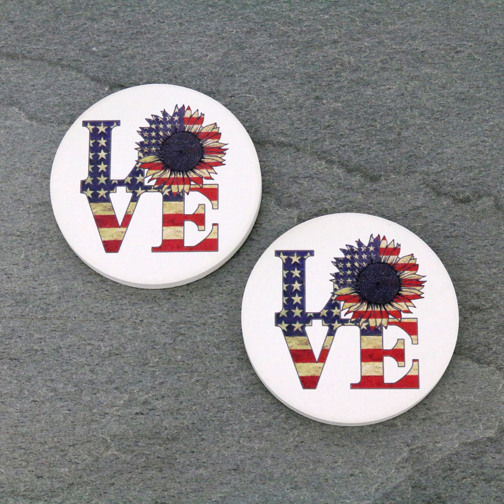 American Flag "LOVE" Absorbent Ceramic Car Coasters