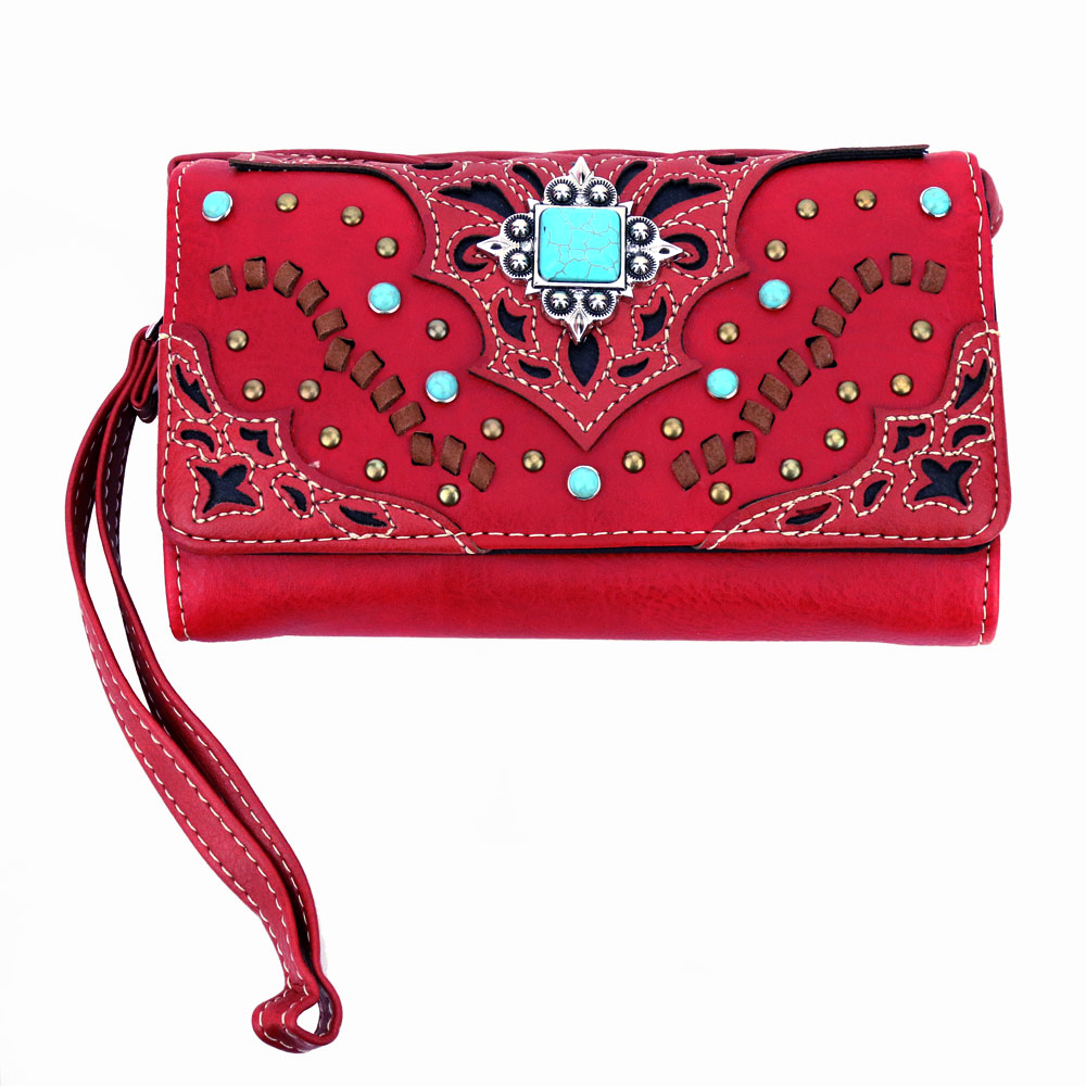 Western Faux Leather Turquoise Accent Wallet