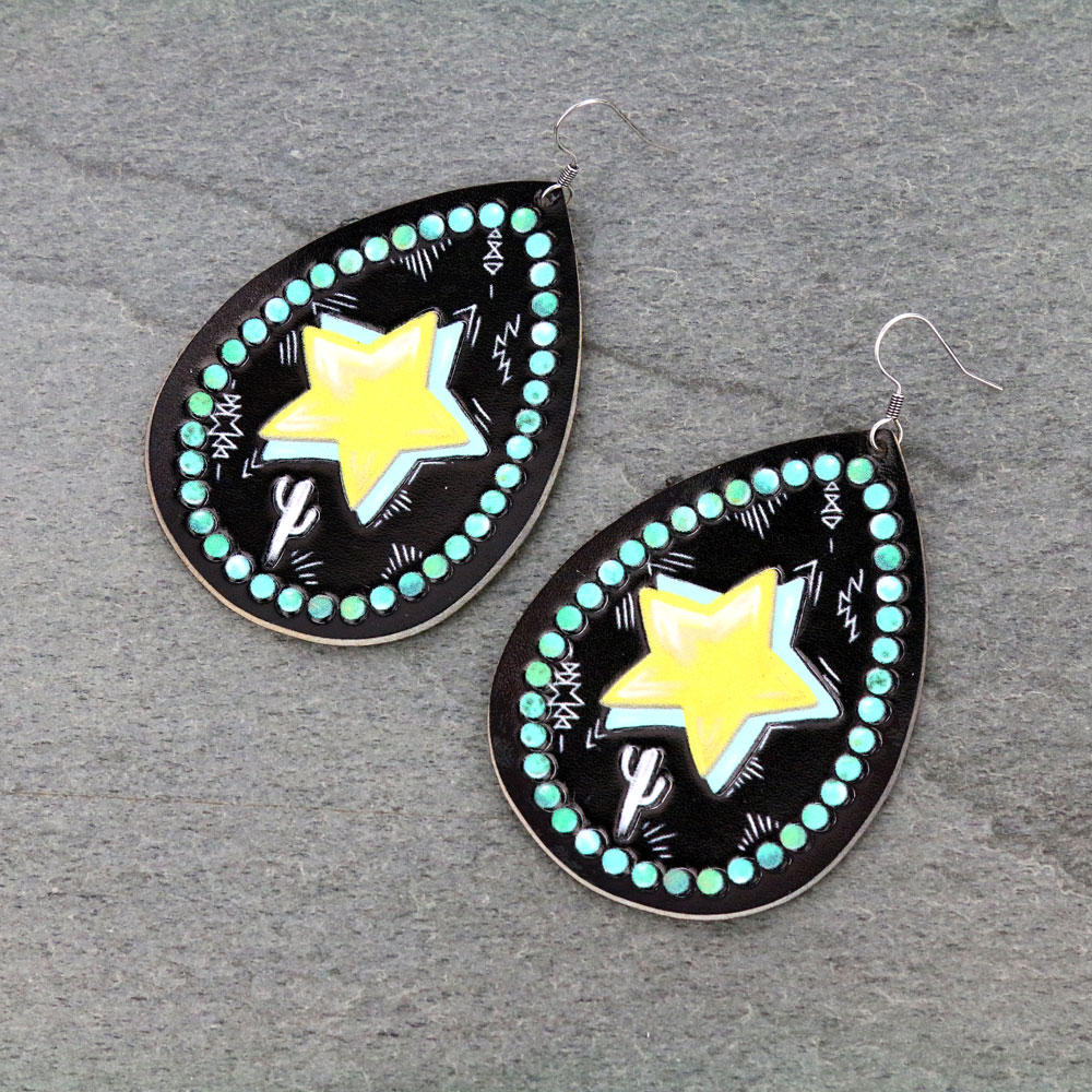 Leather Star Dangle Earrings