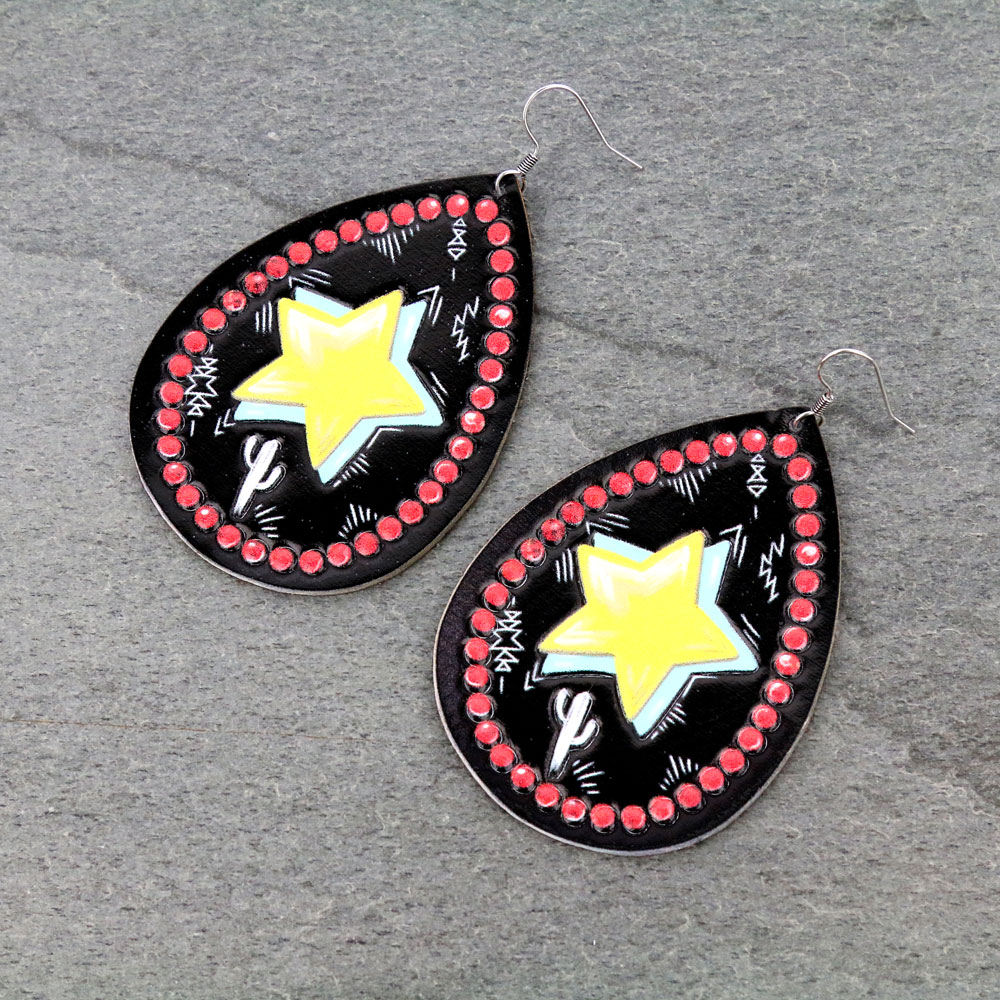 Leather Star Dangle Earrings