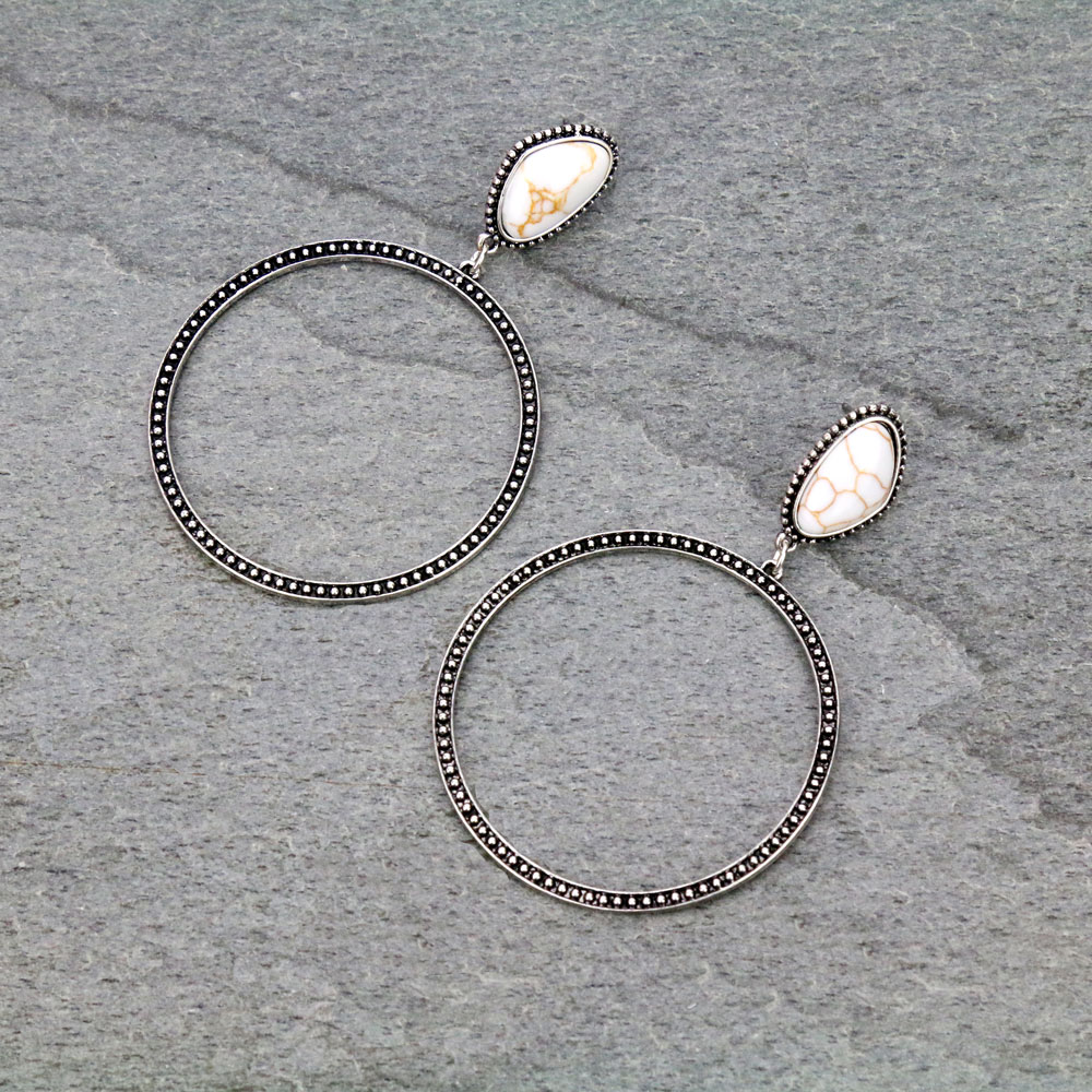 Circle Stone Stud Earrings