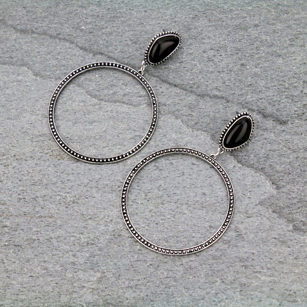 Circle Stone Stud Earrings