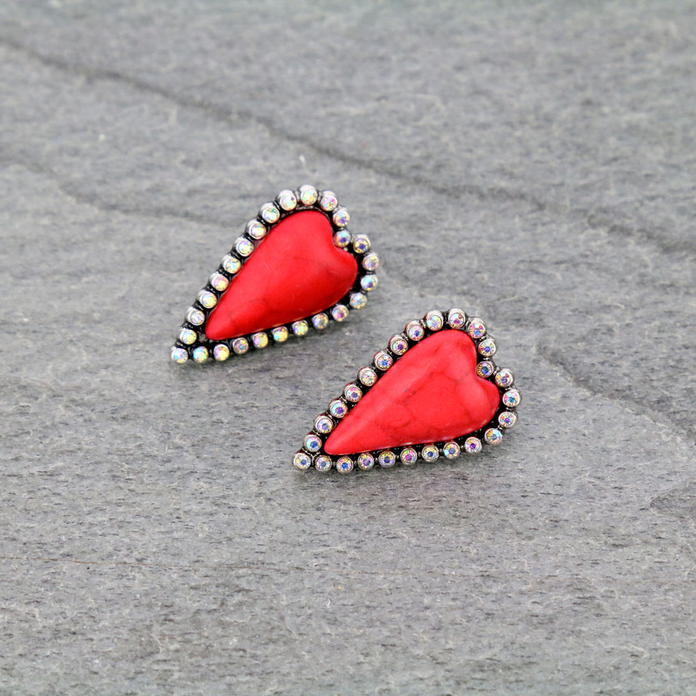 Heart with Semi Stone Stud Earrings
