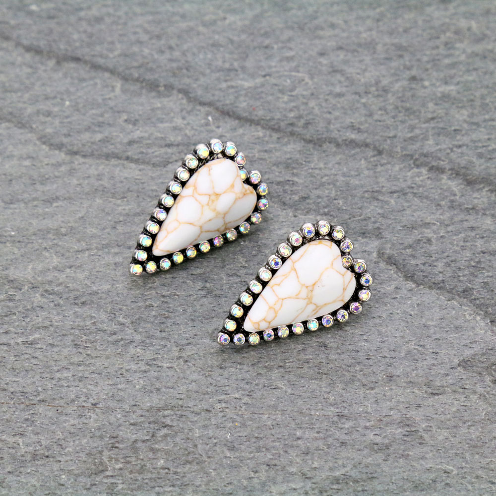 Heart with Semi Stone Stud Earrings