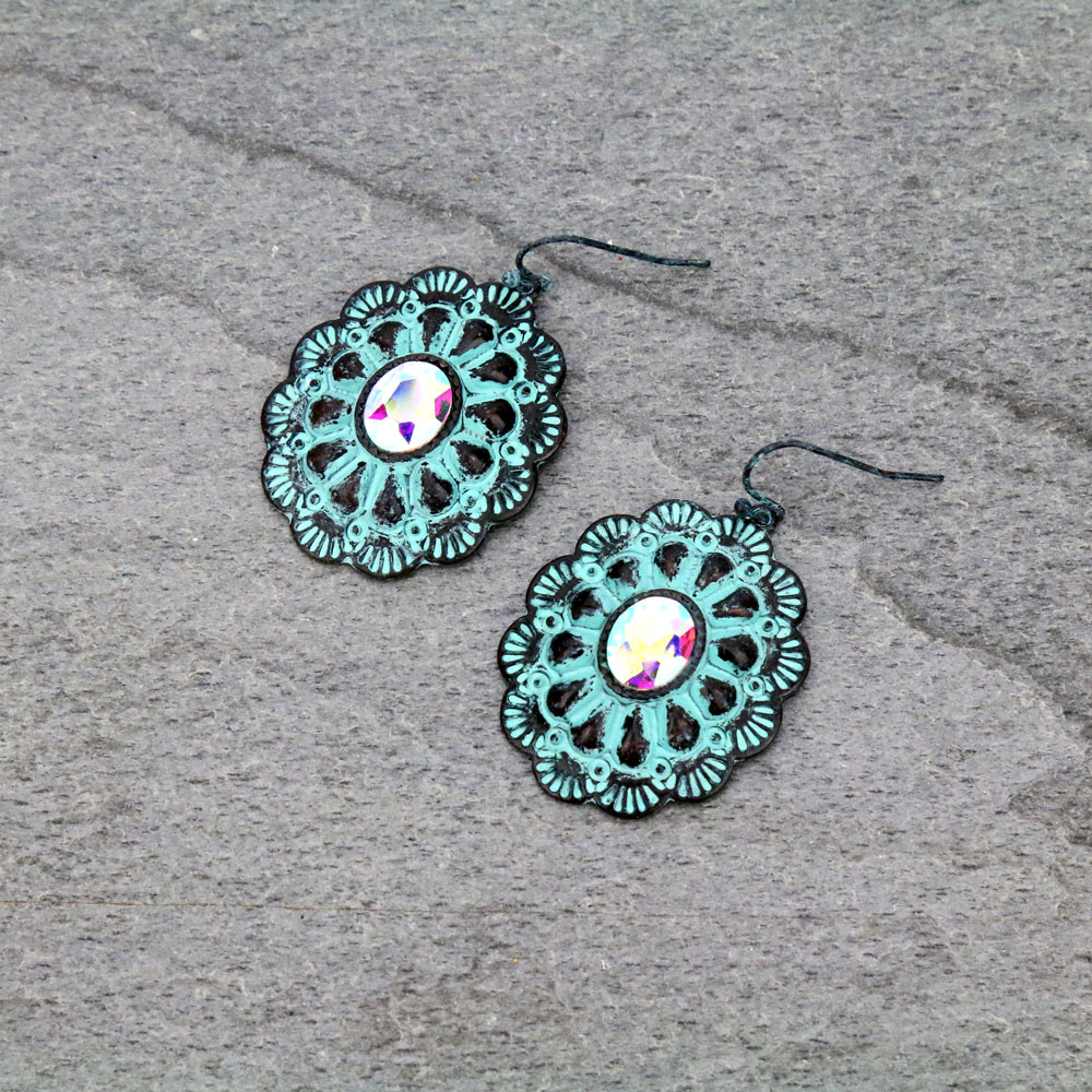 Western Concho Stone Dangle Earrings