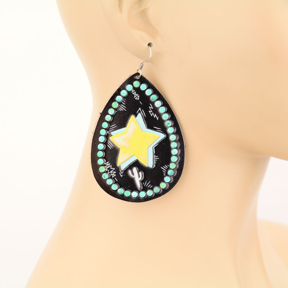 Leather Star Dangle Earrings - Image 2