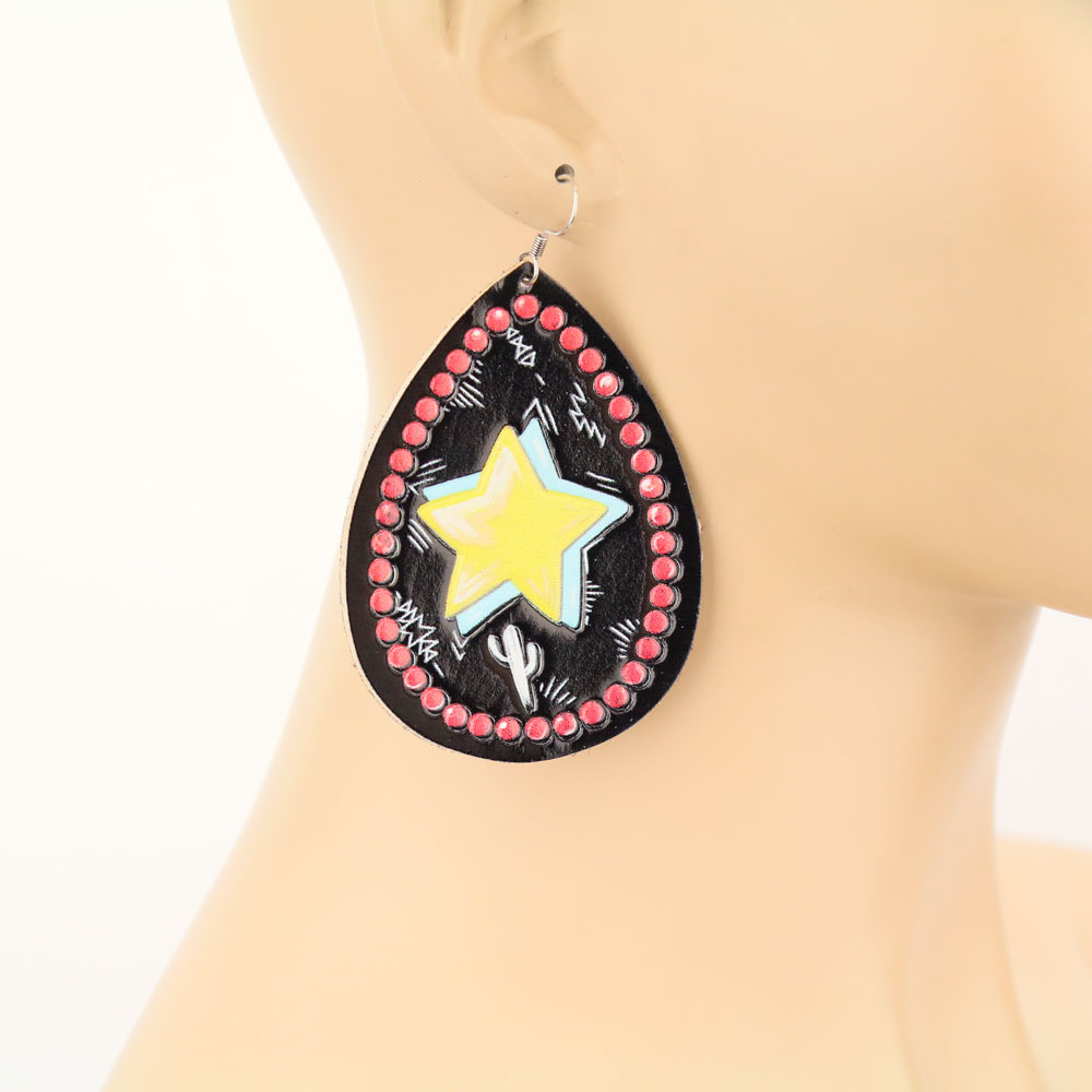 Leather Star Dangle Earrings - Image 2