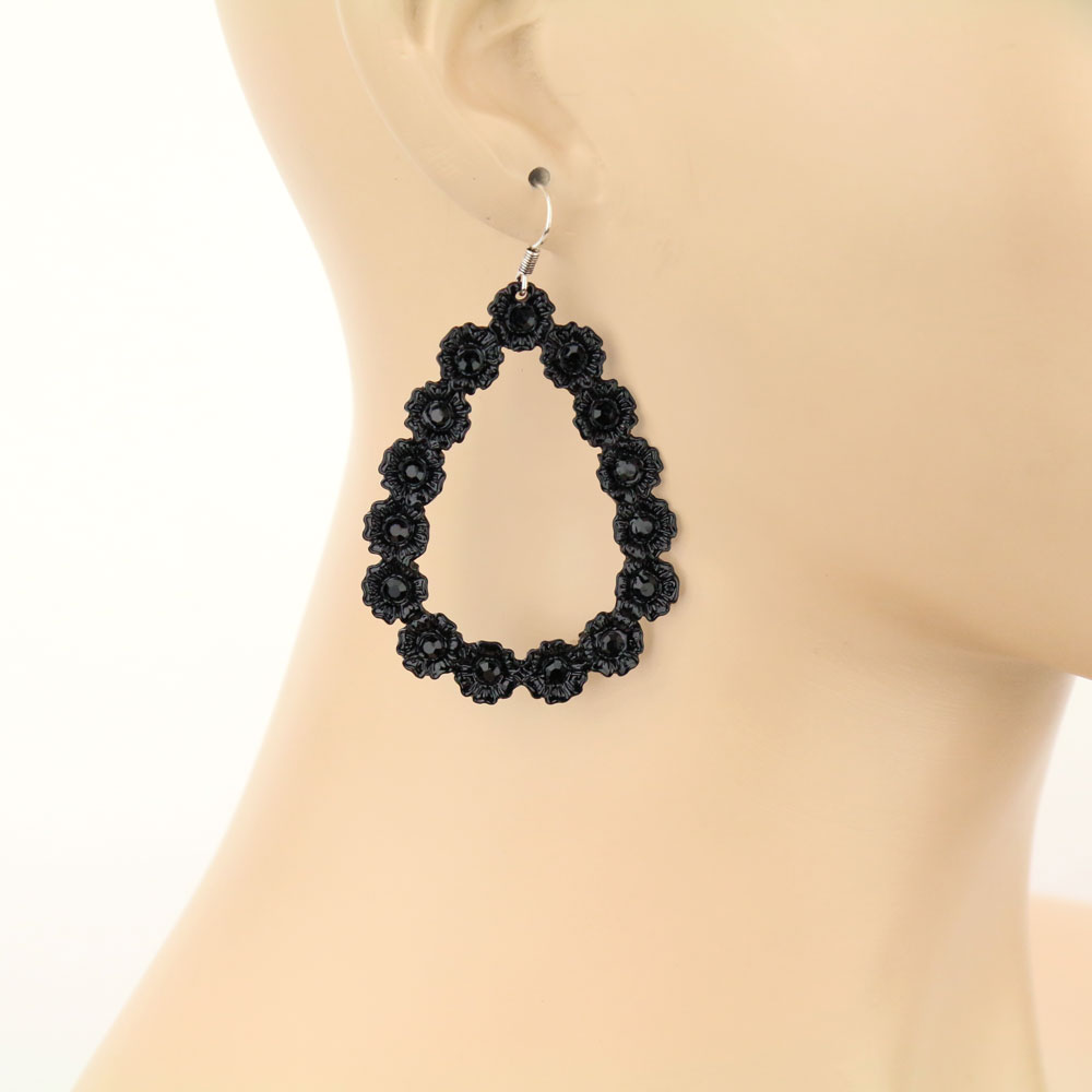 Teardrop Rhinestone Fish Hook Earrings - Image 2