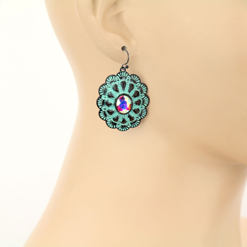 Western Concho Stone Dangle Earrings - Image 2