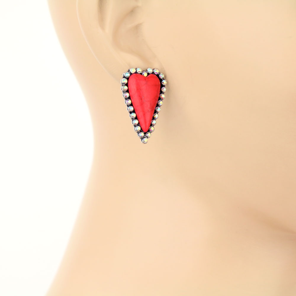 Heart with Semi Stone Stud Earrings - Image 2
