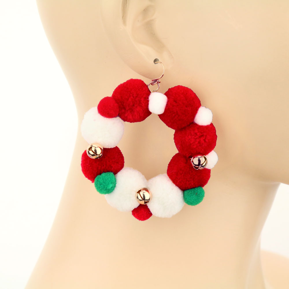 Christmas Pompom Dangle Earrings - Image 2