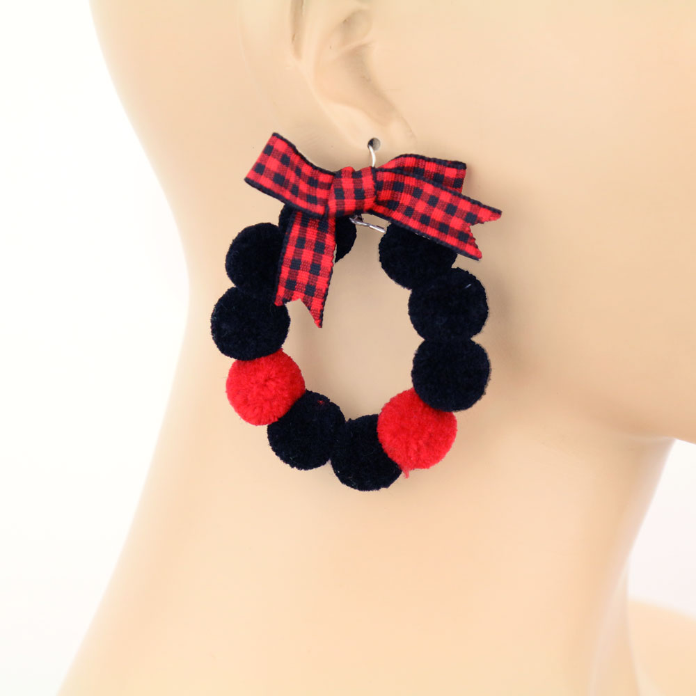Christmas Pompom Dangle Earrings - Image 2