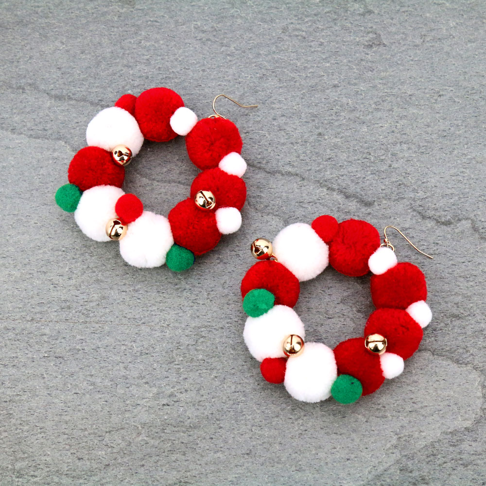 Christmas Pompom Dangle Earrings