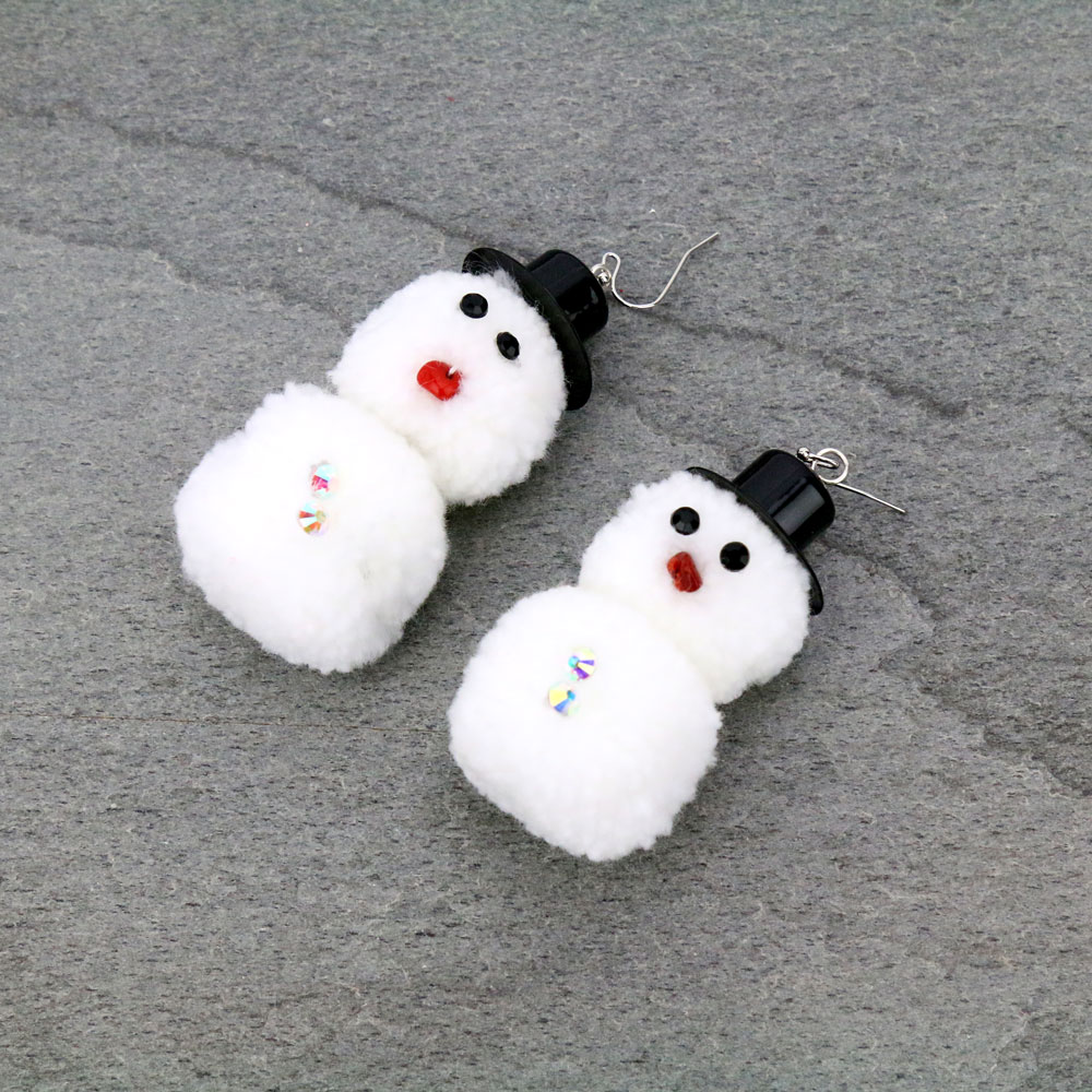Christmas Snowman Pompom Dangle Earrings
