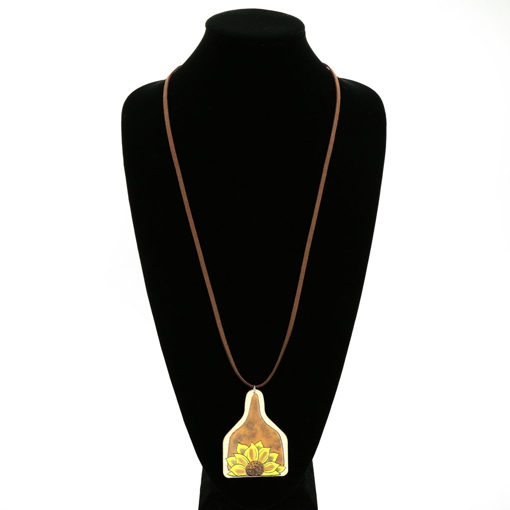 Sunflower Cattle Tag Leather Necklace - Image 2