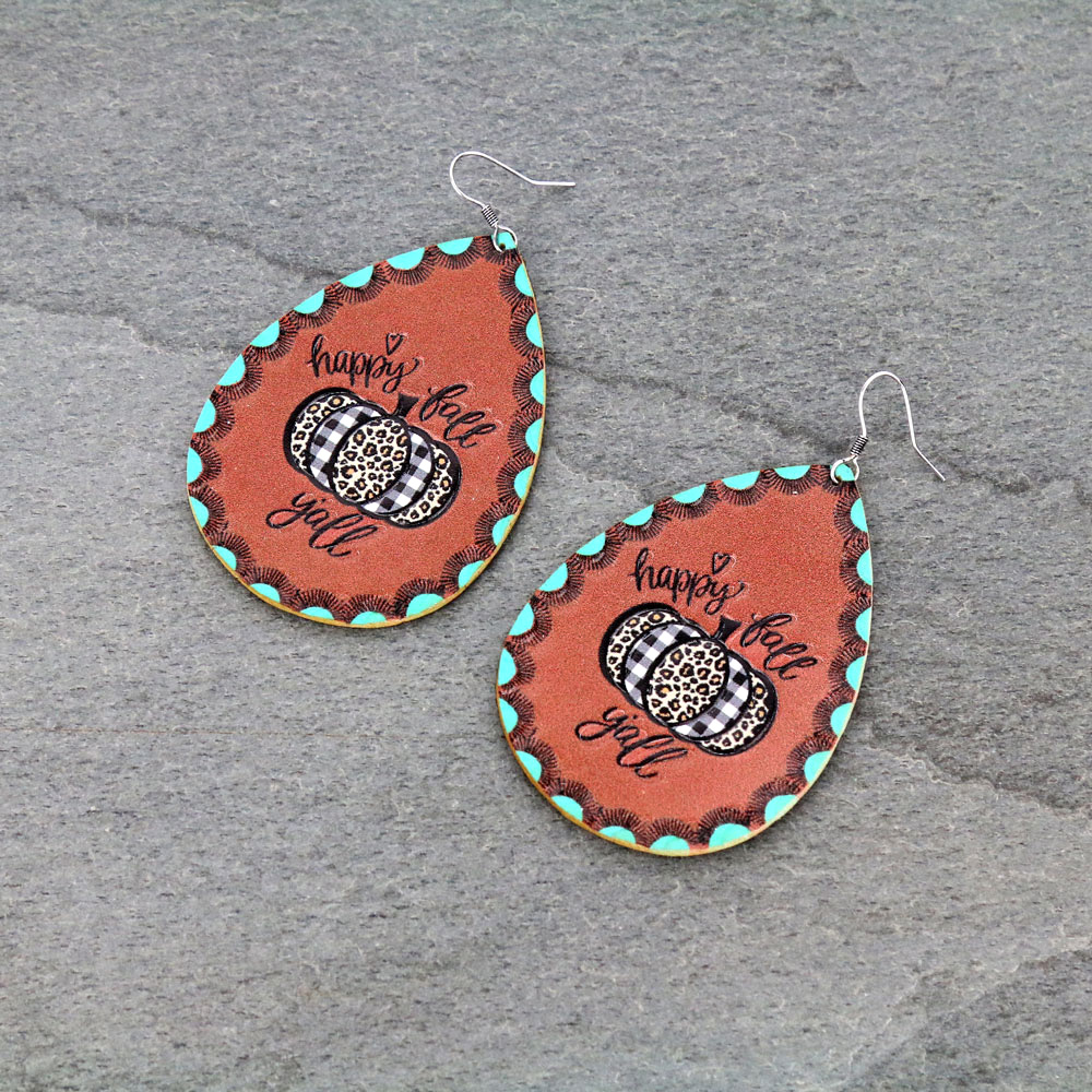Teardrop Pumpkin Leather Dangle Earrings