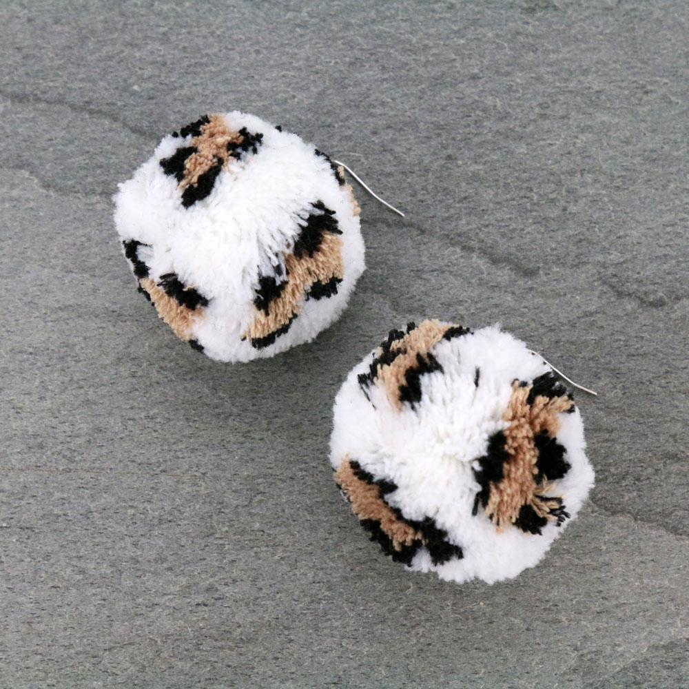 Leopard Pom Pom Dangle Earrings