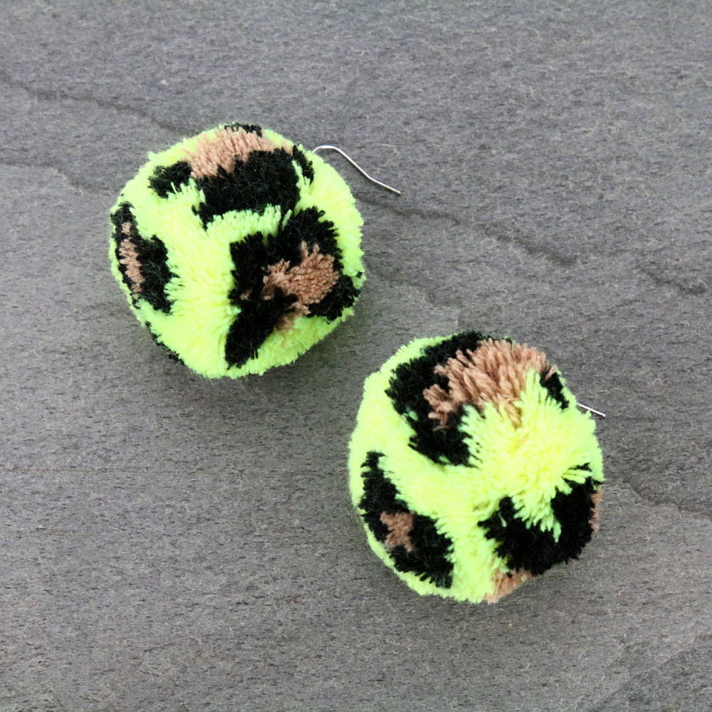 Leopard Pom Pom Dangle Earrings