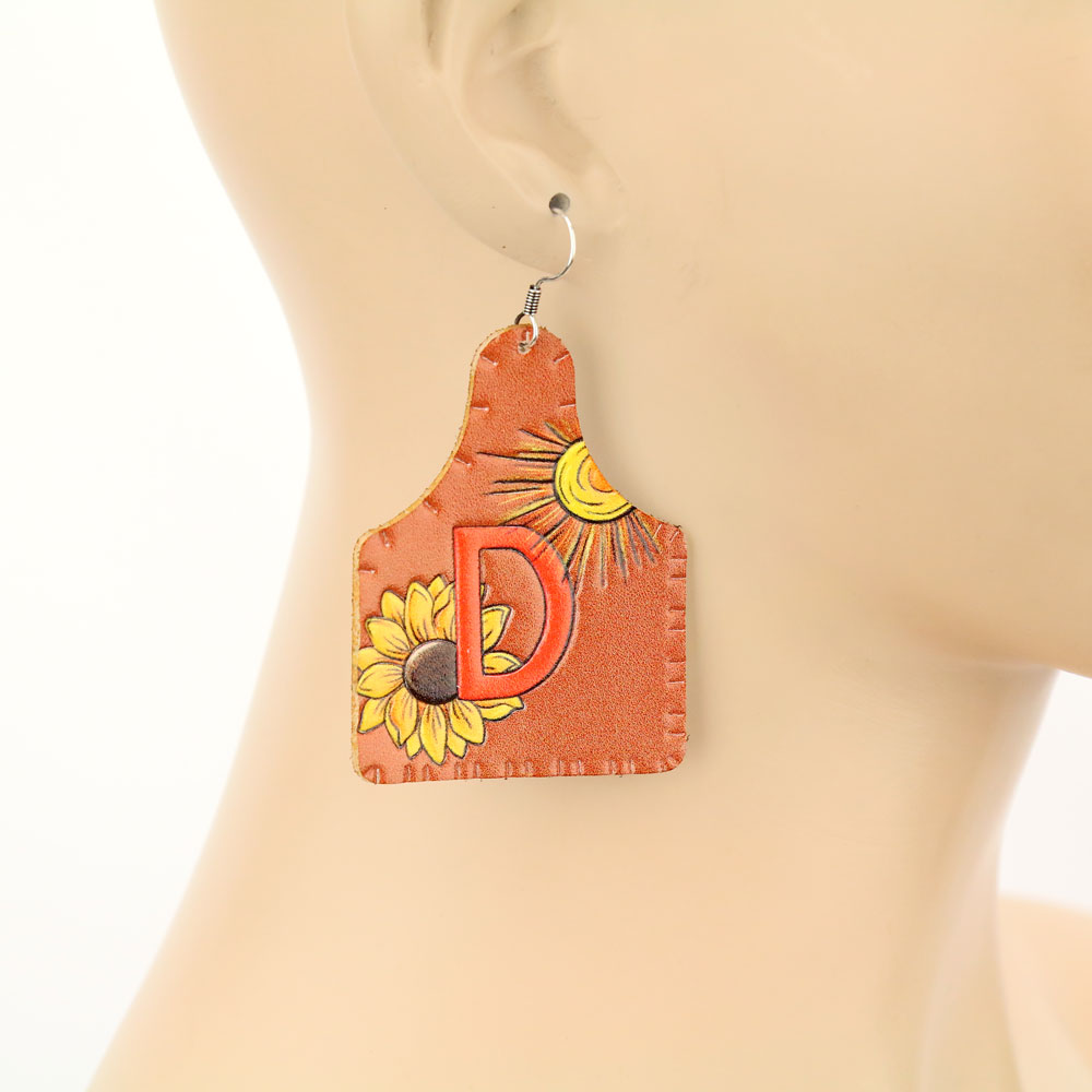 Initial Cattle Tag Leather Dangle Earrings - Image 2