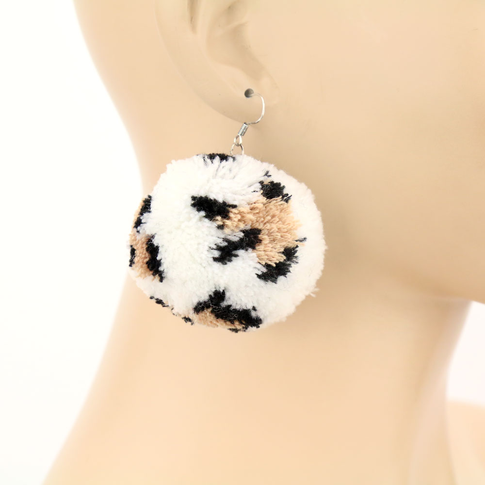 Leopard Pom Pom Dangle Earrings - Image 2