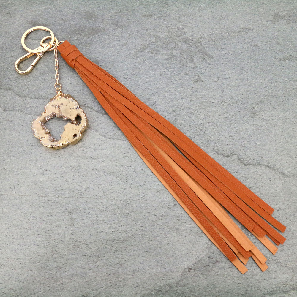 Druzy and Leather Tassel Key Ring