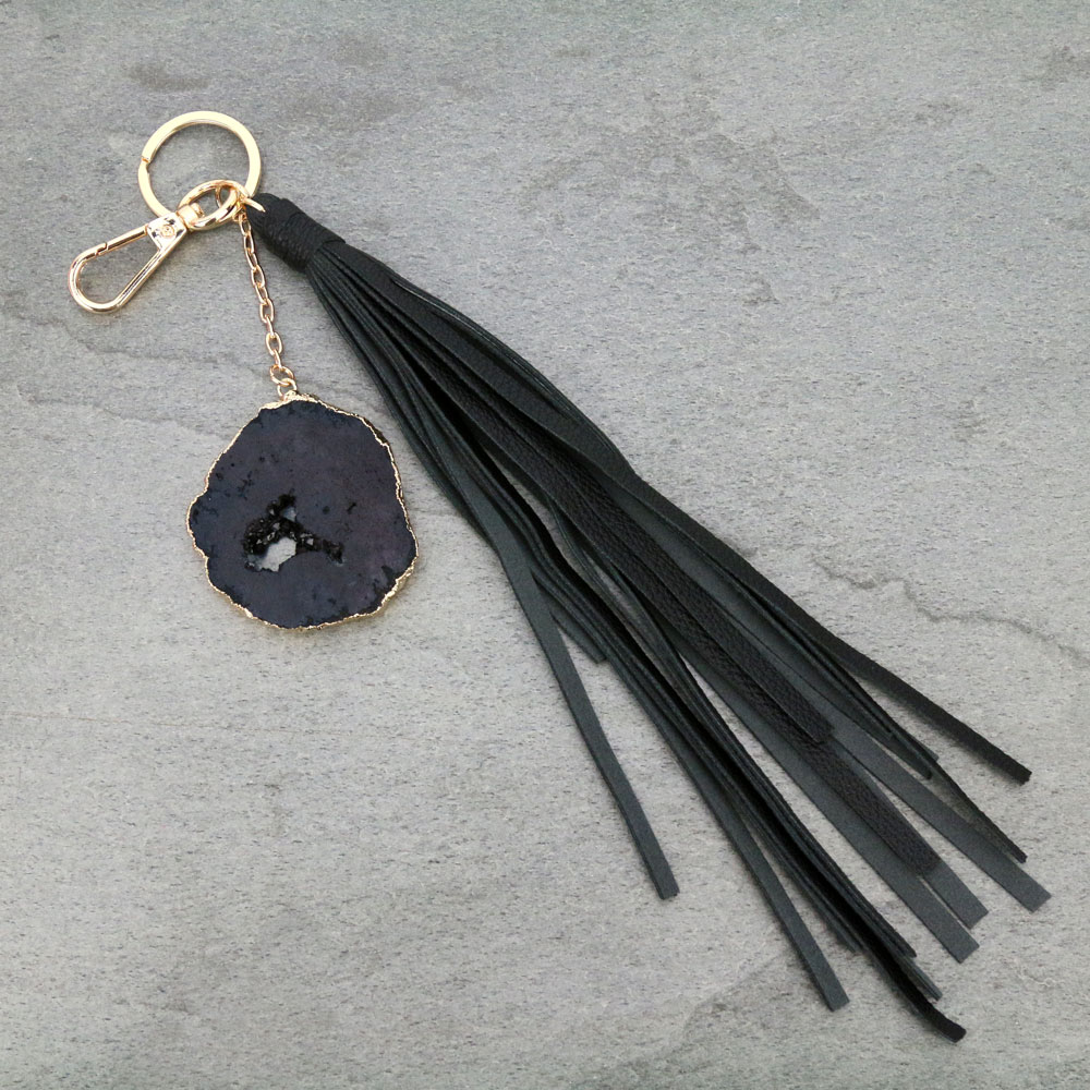 Druzy and Leather Tassel Key Ring