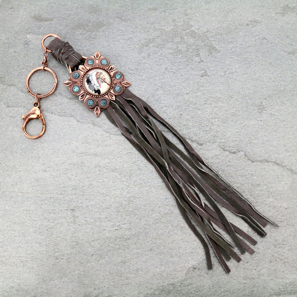 Native American Inspired Glass Bubble Suede Key Ring