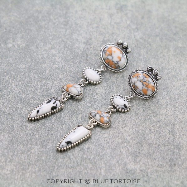 Western Hand Craft Stone Stud Earrings