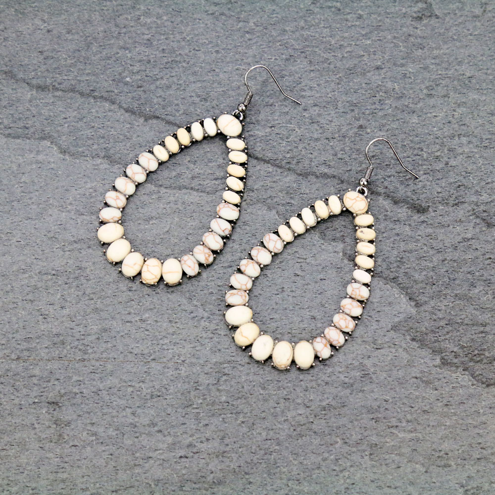 Teardrop with Semi Stone Dangle Earrings