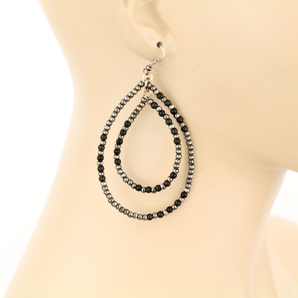 Navajo Style Bead with Semi Bead Dangle Earrings - Image 2