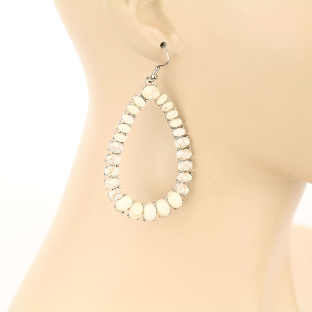Teardrop with Semi Stone Dangle Earrings - Image 2
