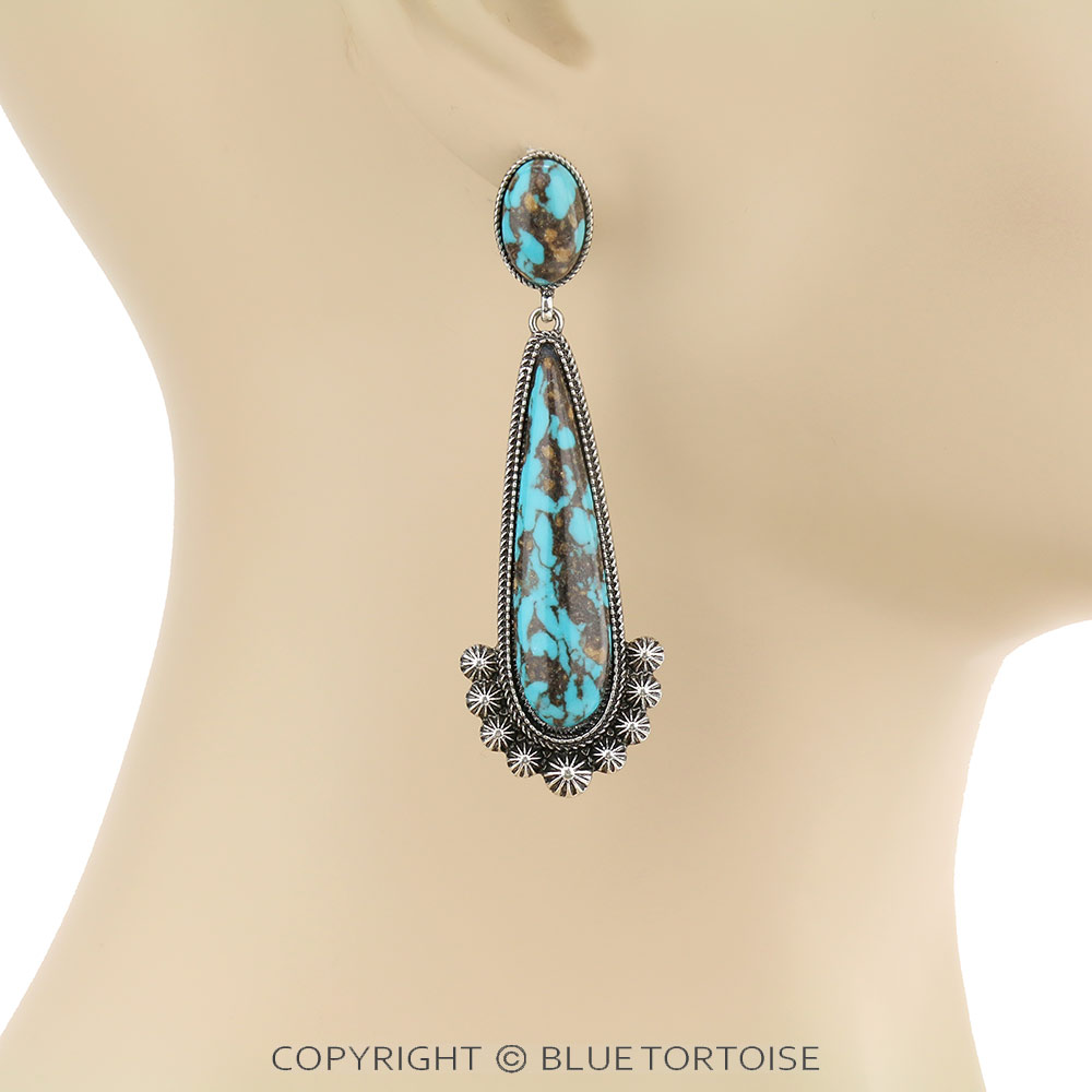 Western Teardrop Handmade Stone Stud Earrings - Image 2