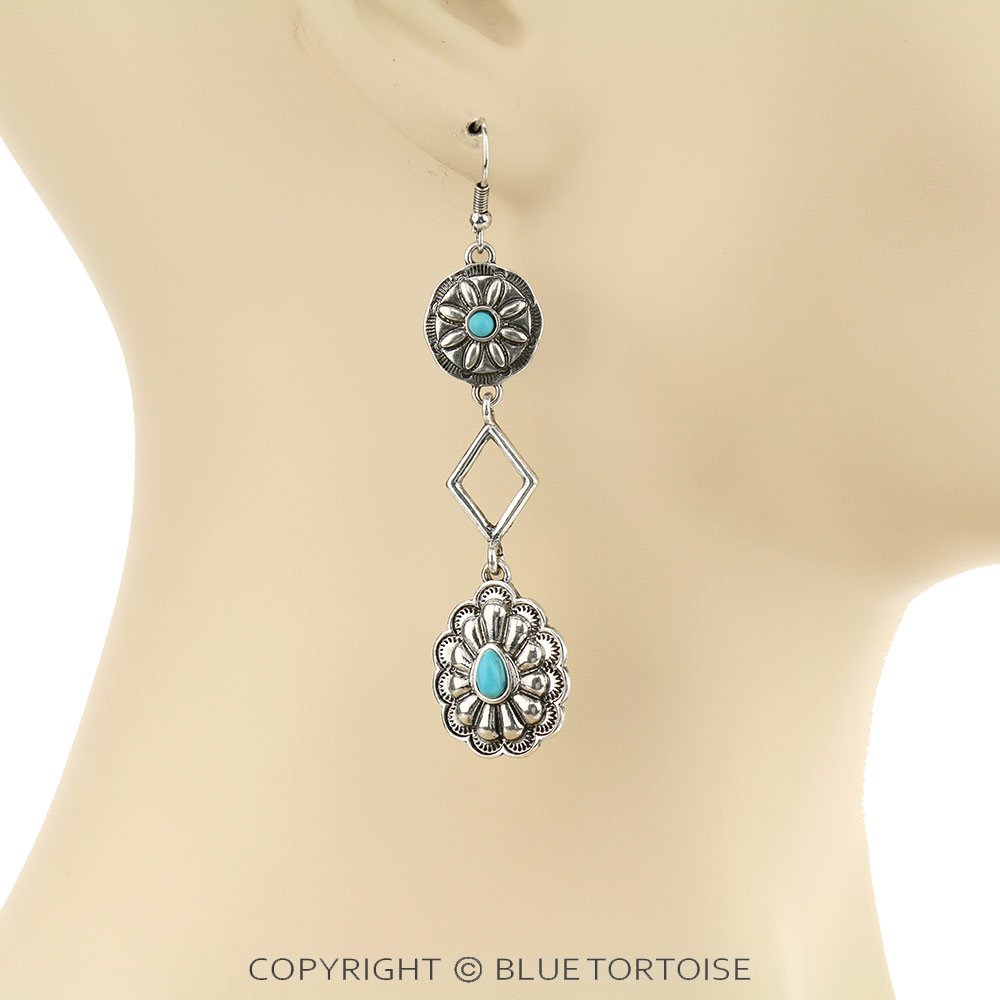 Diamond Concho Drop Dangle Earrings - Image 2