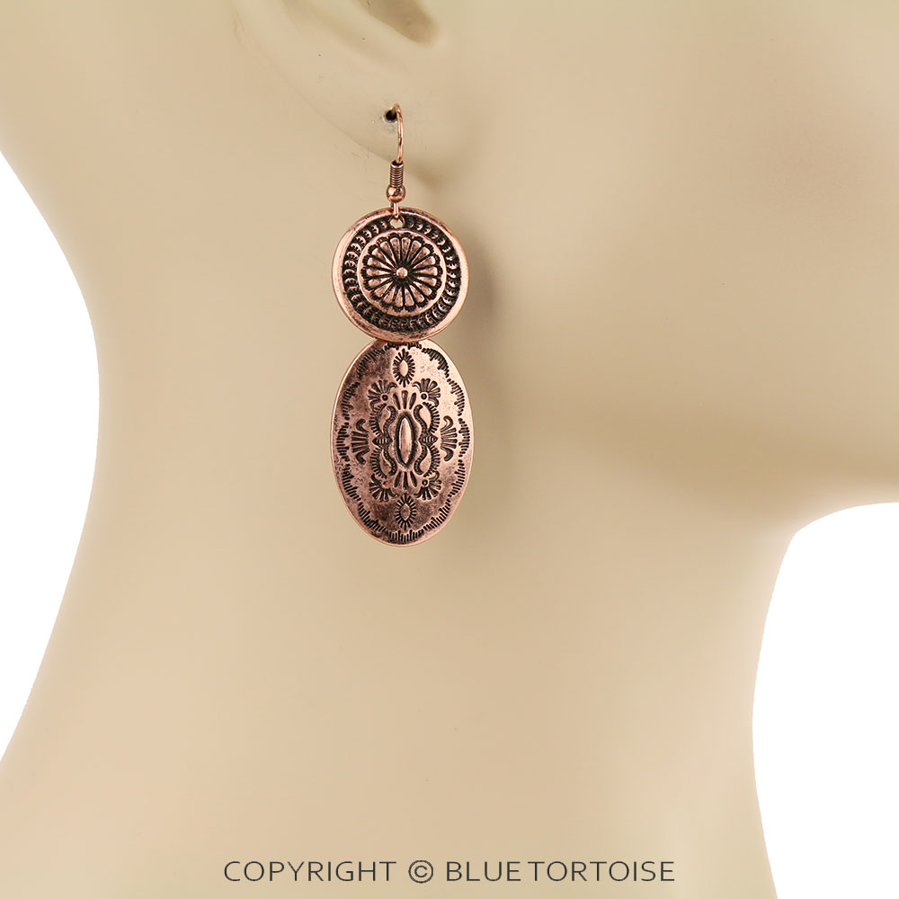 Western Oval Concho Overlapped Dangle Earrings - Image 2
