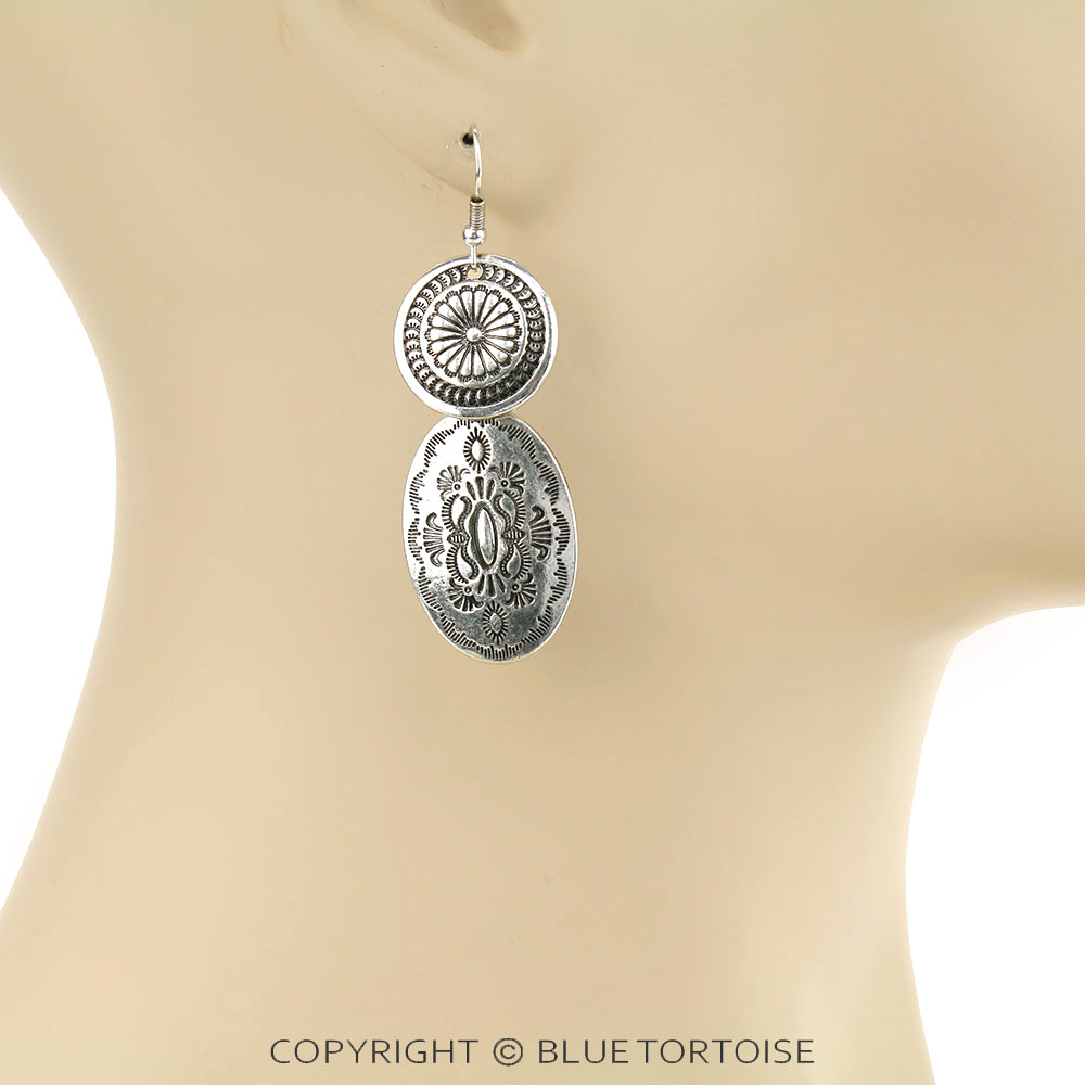 Western Oval Concho Overlapped Dangle Earrings - Image 2