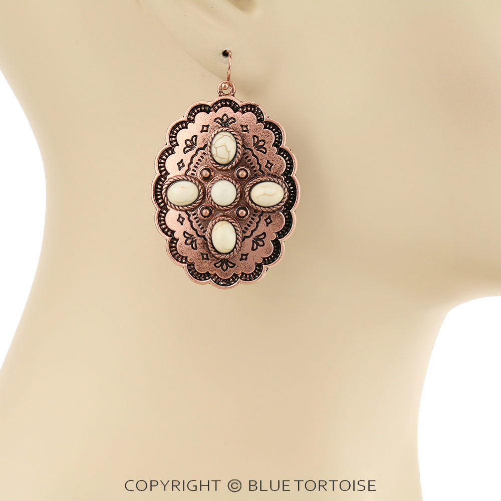 Western Concho Stone Dangle Earrings - Image 2