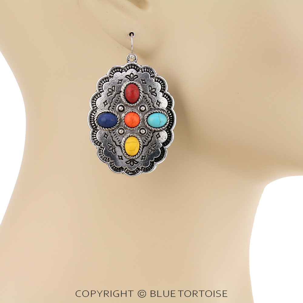 Western Concho Stone Dangle Earrings - Image 2