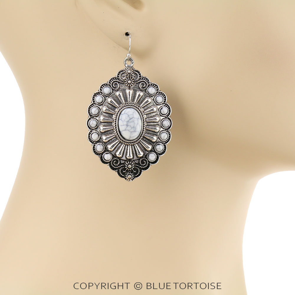 Western Concho Stone Dangle Earrings - Image 2