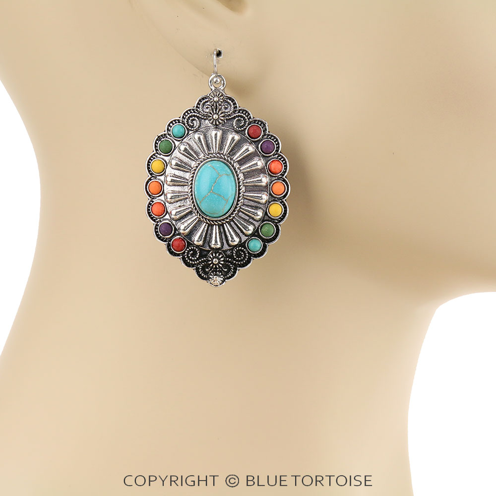 Western Concho Stone Dangle Earrings - Image 2