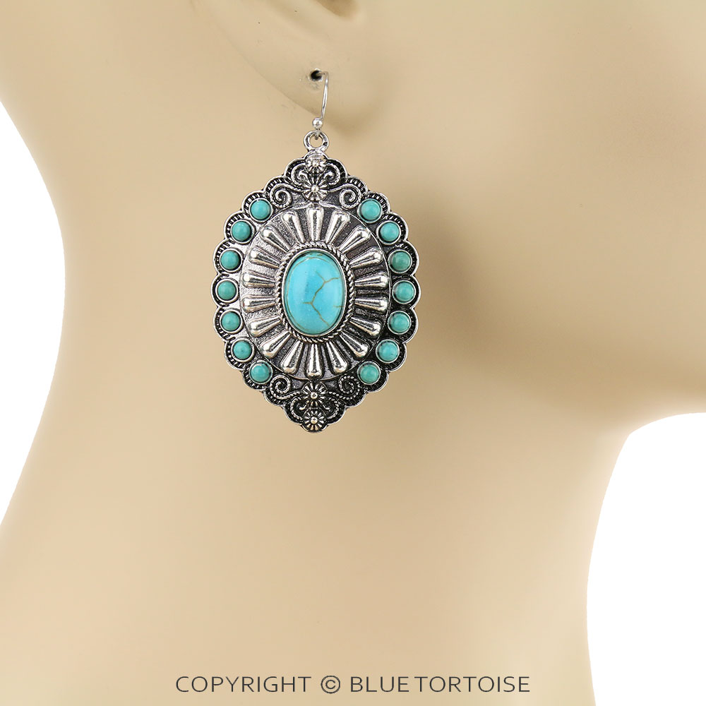 Western Concho Stone Dangle Earrings - Image 2